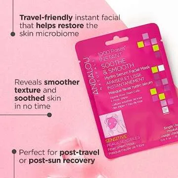 Andalou Naturals 1000 Roses Instant Soothe & Smooth Hydro Serum Facial Sheet Mask, Sensitive, Non GMO, 0.6 Fluid Ounces (Pack Of 6)