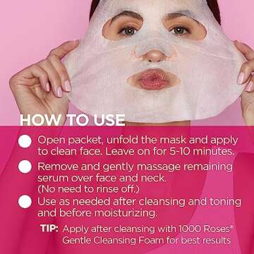 Andalou Naturals 1000 Roses Instant Soothe & Smooth Hydro Serum Facial Sheet Mask, Sensitive, Non GMO, 0.6 Fluid Ounces (Pack Of 6)