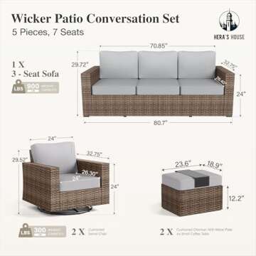 HERA'S HOUSE Patio Furniture Set Outdoor Swivel Glide Chairs with 4.92" Wide Armrest 5.5" Thick Cush...