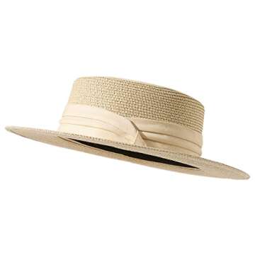 Lanzom Sun Hats for Women Wide Brim Straw Boater Hat Foldable Packable Beach Hat for Summer (Z-Beige...