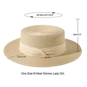 Lanzom Sun Hats for Women Wide Brim Straw Boater Hat Foldable Packable Beach Hat for Summer (Z-Beige, Medium)
