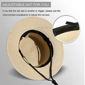 Lanzom Sun Hats for Women Wide Brim Straw Boater Hat Foldable Packable Beach Hat for Summer (Z-Beige, Medium)