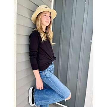 Lanzom Sun Hats for Women Wide Brim Straw Boater Hat Foldable Packable Beach Hat for Summer (Z-Beige, Medium)