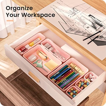 A-LUGEI 22PC Pink Desk Drawer Organizer Kit - Versatile Storage