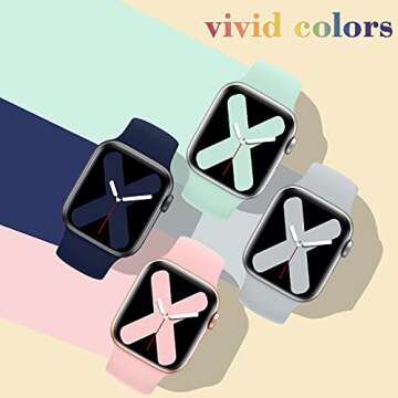 Band4u Pack 4 Silicone Bands Compatible with Apple Watch Band 41mm 45mm 38mm 40mm 42mm 44mm,Soft Silicone Replacement Bands Compatible with iWatch Series 7/6/5/4/3/2/1 SE