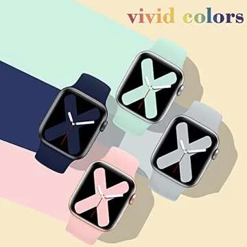 Band4u Pack 4 Silicone Bands Compatible with Apple Watch Band 41mm 45mm 38mm 40mm 42mm 44mm,Soft Silicone Replacement Bands Compatible with iWatch Series 7/6/5/4/3/2/1 SE