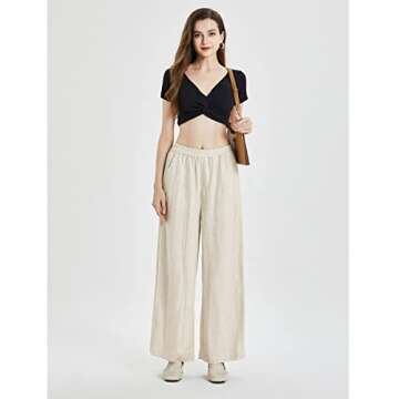 IXIMO 100% Linen Palazzo Pants for Women - Elegant & Casual