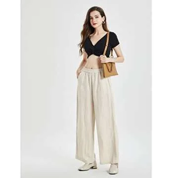 IXIMO 100% Linen Palazzo Pants for Women - Elegant & Casual