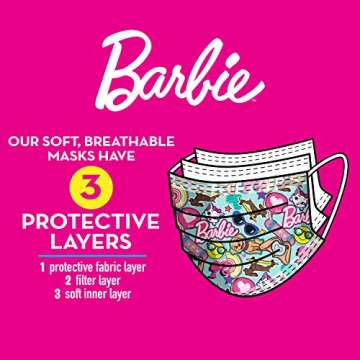 Children’s Single Use Face Mask, Barbie, 14 count, small, Ages 2 - 7, Kids Toys for Ages 2 Up by Just Play