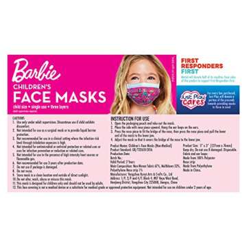 Children’s Single Use Face Mask, Barbie, 14 count, small, Ages 2 - 7, Kids Toys for Ages 2 Up by Just Play