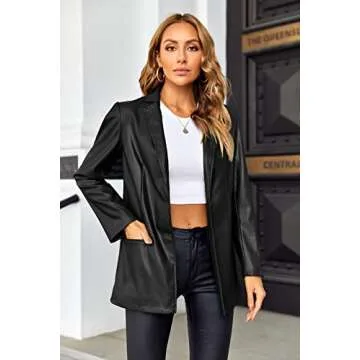 Stylish Womens Long Sleeve Leather Shacket Blazer