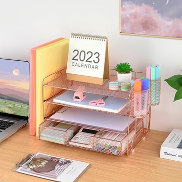 Rose Gold OPNICE Desk Organizer with Tray & Drawer