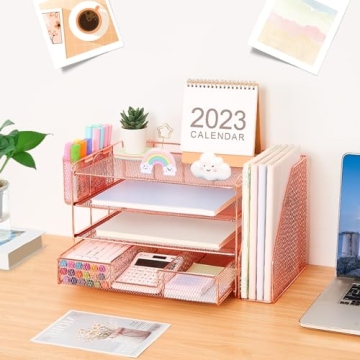 Rose Gold OPNICE Desk Organizer with Tray & Drawer