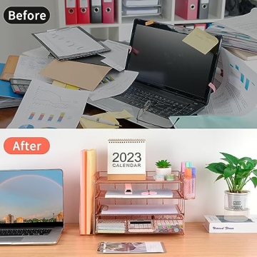 Rose Gold OPNICE Desk Organizer with Tray & Drawer