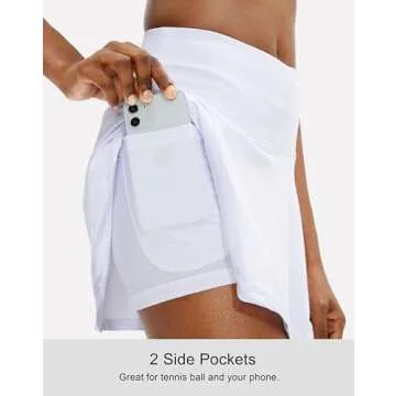SANTINY Pleated Tennis Skirt for Women with 4 Pockets Women's High Waisted Athletic Golf Skorts Skirts for Running Casual (White_L)