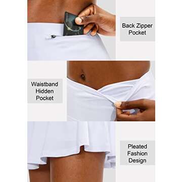 SANTINY Pleated Tennis Skirt for Women with 4 Pockets Women's High Waisted Athletic Golf Skorts Skirts for Running Casual (White_L)