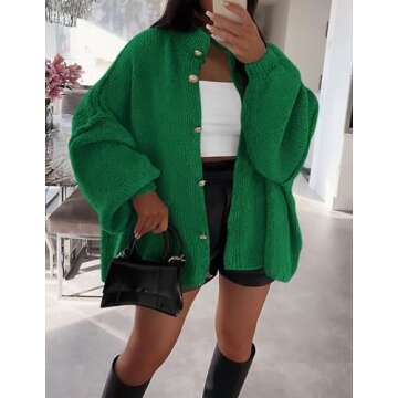 PRETTYGARDEN Women's Winter Button Down Cardigan - Chic Mock Neck Lantern Sleeve