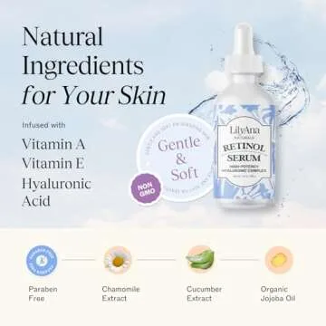 LilyAna Naturals Retinol Serum for Face - Made in USA, Face Serum with Hyaluronic Acid and Vitamin E, Anti Aging Serum, Reduces Age Spots and Sun Damage, Promotes Collagen and Elastin (Retinol, 1oz)