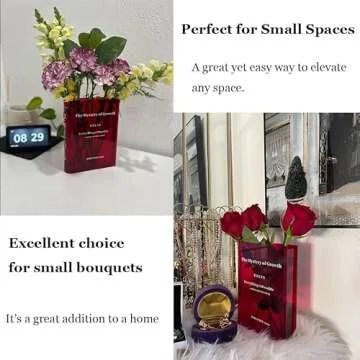 Puransen Red Book Flowers Vase - Cute Bookshelf Decor, Unique Vase for Book Lovers, Artistic and Cultural Flavor Acrylic Vases for Home Office Decor; A Book About Flowers (Clear Red)