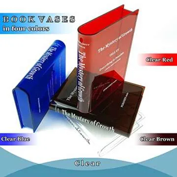 Puransen Red Book Flowers Vase - Cute Bookshelf Decor, Unique Vase for Book Lovers, Artistic and Cultural Flavor Acrylic Vases for Home Office Decor; A Book About Flowers (Clear Red)