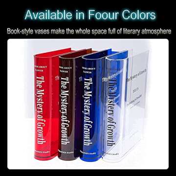 Puransen Red Book Flowers Vase - Cute Bookshelf Decor, Unique Vase for Book Lovers, Artistic and Cultural Flavor Acrylic Vases for Home Office Decor; A Book About Flowers (Clear Red)