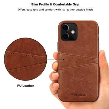 TENDLIN iPhone 12 Case/iPhone 12 Pro Leather Wallet Case with Card Slot Compatible with iPhone 12 an...