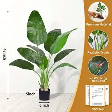 Aphighjoy Bird of Paradise Artificial Plant - Fake Plants Areca Palm Tree, No Need Styling Faux Tropical Palm Potted Tree for Home Office Decor (4FT-1Pack, Upgraded Bird of Paradise)