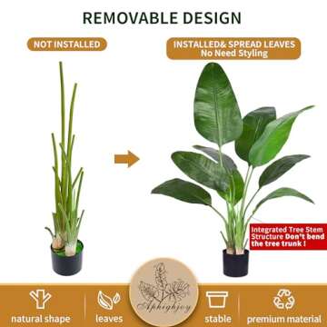 Aphighjoy Bird of Paradise Artificial Plant - Fake Plants Areca Palm Tree, No Need Styling Faux Tropical Palm Potted Tree for Home Office Decor (4FT-1Pack, Upgraded Bird of Paradise)