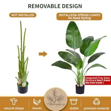 Aphighjoy Bird of Paradise Artificial Plant - Fake Plants Areca Palm Tree, No Need Styling Faux Tropical Palm Potted Tree for Home Office Decor (4FT-1Pack, Upgraded Bird of Paradise)