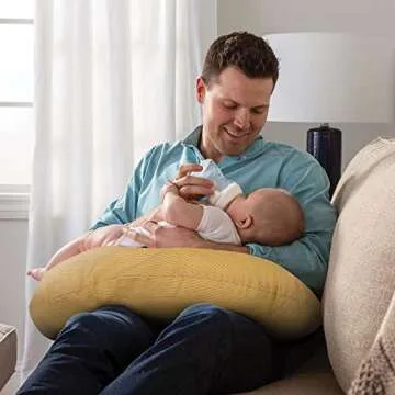 Boppy Nursing Pillow Original Support, Ochre Striated, Ergonomic Nursing Essentials for Bottle and Breastfeeding, Firm Fiber Fill, with Removable Nursing Pillow Cover, Machine Washable
