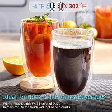 Bivvclaz Double Walled Glass Coffee Mugs, 2-Pack 15 Oz Borosilicate Glass Coffee Cups, Thermo Insulated Glass for Latte Cappuccino Americano Tea milk Beverage, Clear