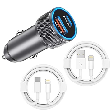 iPhone Car Charger,USB C Fast Car Charger[Apple MFi Certified] Apple Car Charging 38W Dual Port Car ...