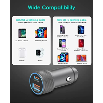 iPhone Car Charger,USB C Fast Car Charger[Apple MFi Certified] Apple Car Charging 38W Dual Port Car Charger Cigarette Lighter Adapter 2x3ft PD&QC 3.0 Lightning Cable for iPhone 14/13/12 Pro/11/Airpods