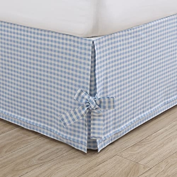 Laura Ashley Home Cotton Ruffled Bedskirt - Elegant Hedy Blue for Full Beds
