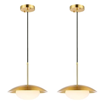 BAODEN Modern Pendant Lighting Set of 2 Industrial Hanging Light Brushed Brass Finished Dome Shades ...