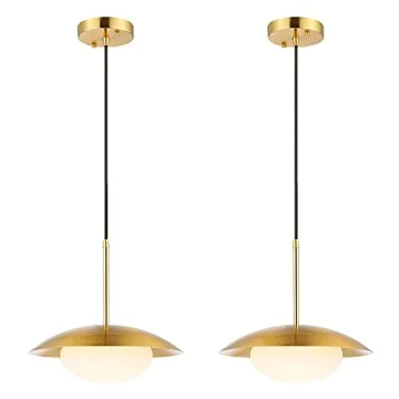 BAODEN Modern Pendant Lighting Set of 2 Industrial Hanging Light Brushed Brass Finished Dome Shades ...