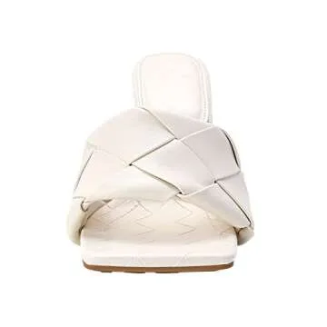 Omysky Women's Square Open Toe Leather Mule Sandals