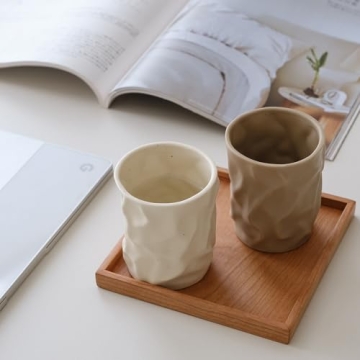 Stylish WENSHUO Crinkle Shape Reusable Ceramic Cups