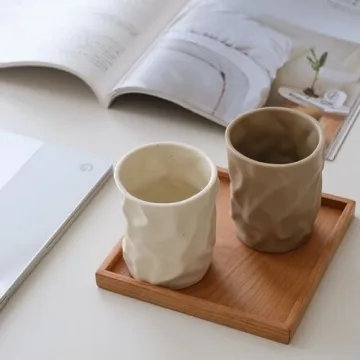Stylish WENSHUO Crinkle Shape Reusable Ceramic Cups