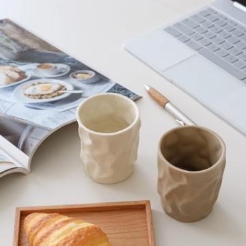 Stylish WENSHUO Crinkle Shape Reusable Ceramic Cups