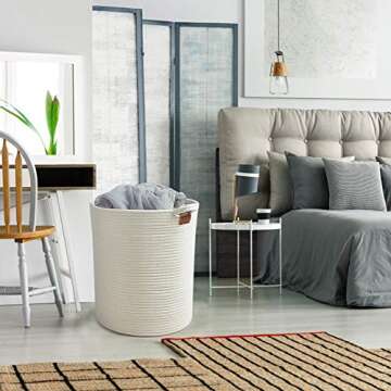 DUUMI 16" x 18" Extra Large Storage Baskets Cotton Rope Woven Nursery Bins,Nursery Hamper,Baby Laundry Basket Woven Blanket Basket,Natural White (XL)