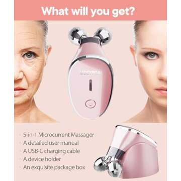 MCSYPOAL Microcurrent-Facial-Device, Microcurrent Facial Massager, Face Roller Face Massager for Skin Care at Home, Rose Gold