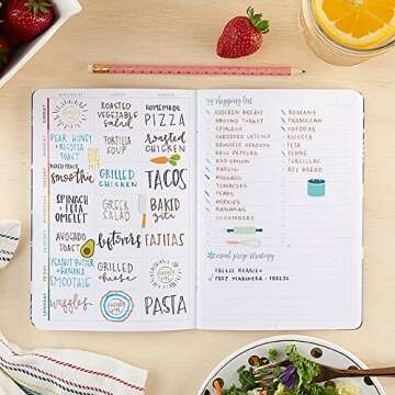 Erin Condren Designer Petite Planner - 28 Page Paperback Meal Planner and Food Journal with Weekly Meal Planner, Festive Sticker Sheet, and Price Tracking