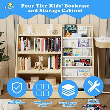 HedoAjim Kids Bookshelf – Stylish 4 Tier Book Rack