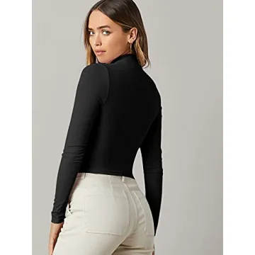 Verdusa Women's Soft Mock Neck Long Sleeve Crop Top