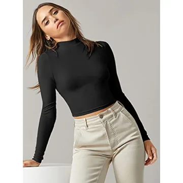 Verdusa Women's Soft Mock Neck Long Sleeve Crop Top