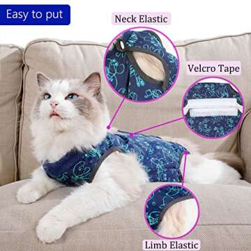 kzrfojy Cat After Surgery Recovery Suit / Onesie for Surgical Abdominal Wound Or Skin Diseases E-Collar Alternative Wear Cat Neutering Bodysuit Wear (Dark-Blue-M)