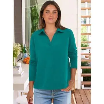 ANRABESS Women Long Sleeve Casual Polo Shirt - Lake Green