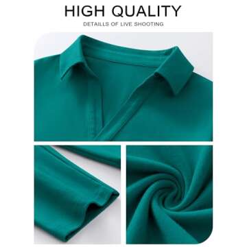 Stylish ANRABESS Women Long Sleeve Polo Shirt - Lake Green