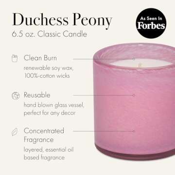 LAFCO New York Classic Candle, Duchess Peony - 6.5 oz - 50-Hour Burn Time - Reusable, Hand Blown Glass Vessel - Made in The USA